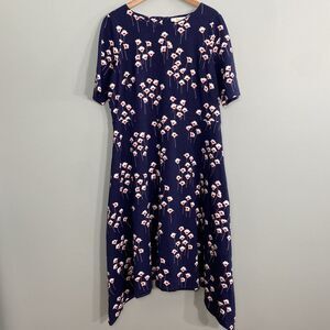 Boden Leonie Ponte Midi Dress Floral Cotton Blend Short Sleeve Womens 16R Blue